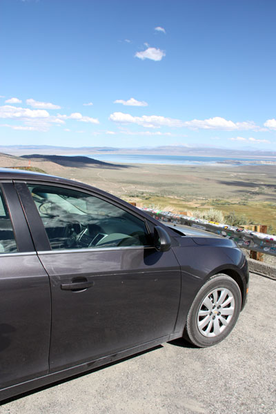 Our Chevy Cruze in front of Mono Lake